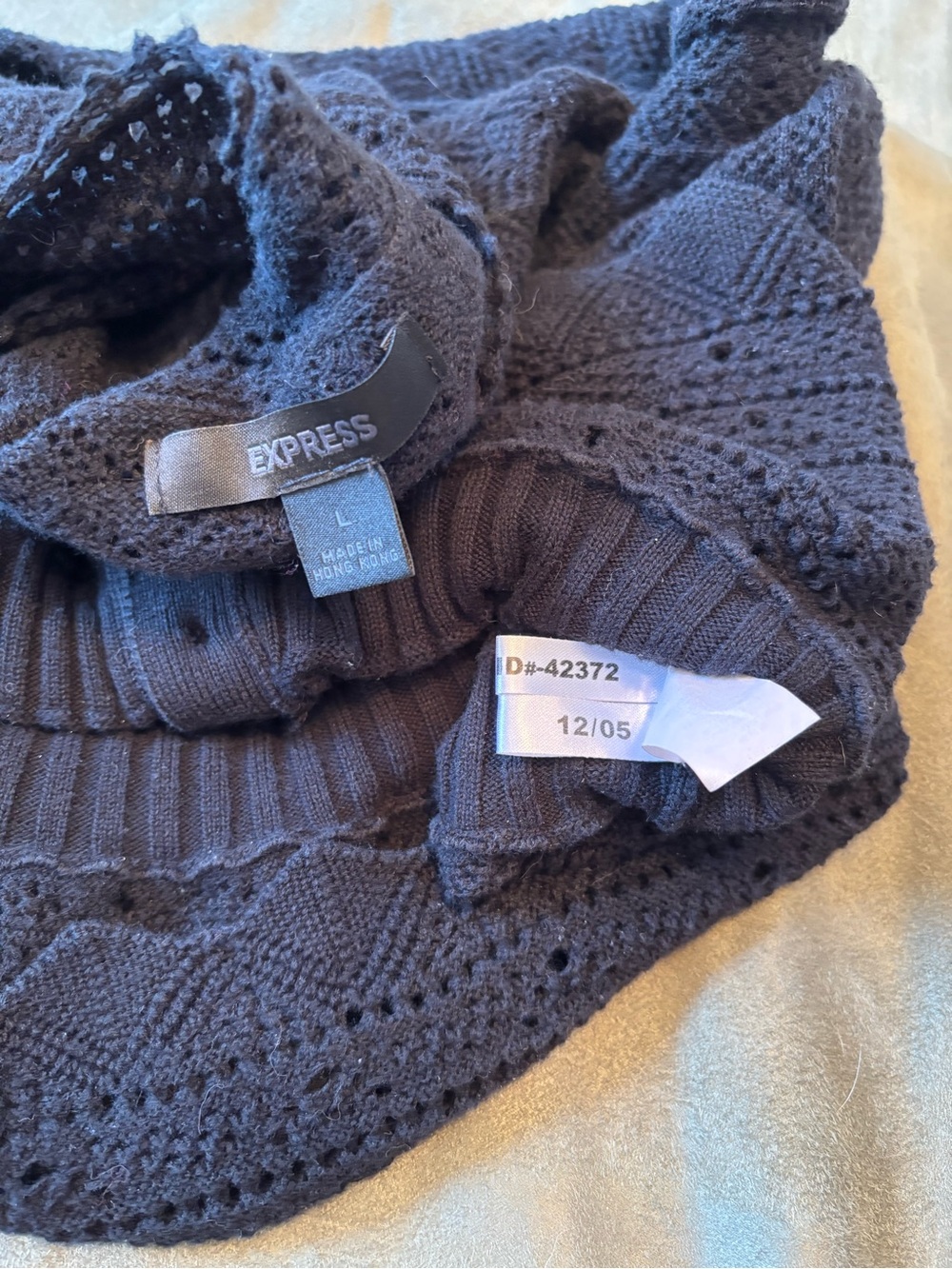 Y2K Vintage EXPRESS Black Crochet Knit Cardigan w/ Crochet Peplum, Women’s SZ LG - Picture 13 of 16